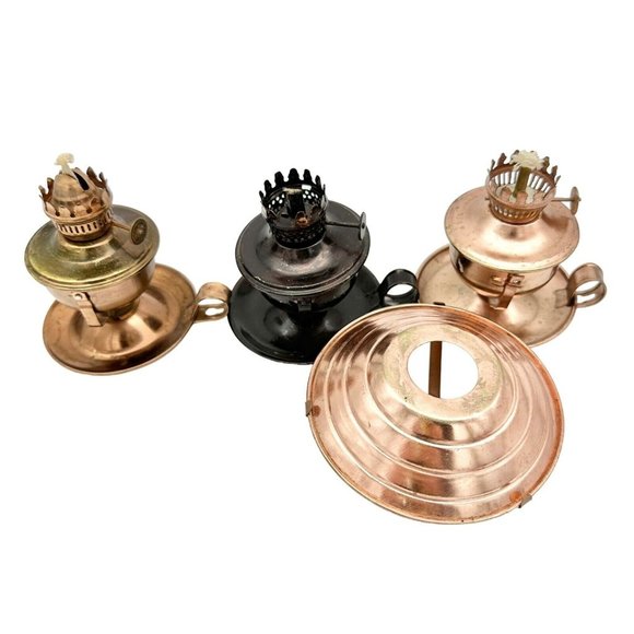 Accents Set Of 3 Oil Lamp Bases Copper Plated One Painted 5 X 4 Can